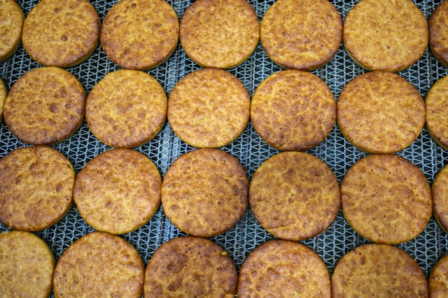 Du pain fabriqué avec de la farine de blé ancestral, de lentilles et de boulgour, comme l'était celui de Kullüoba, dans la boulangerie municipale de Halk Ekmek, à Eskisehir, en Turquie, le 23 mai 2025