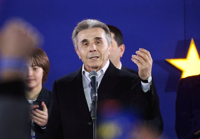 Founder of the Georgian Dream party Bidzina Ivanishvili speaks after the announcement of exit poll results in parliamentary elections, at the Georgian Dream party headquarters in Tbilisi, Georgia October 26, 2024. REUTERS/Irakli Gedenidze/File Photo