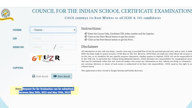 ICSE, ISC re-checking result 2025 announced on the CISCE website