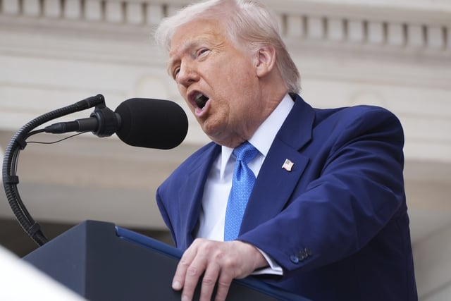 President Donald Trump speaks during the 157th National Memorial Day Observance at Arlington National Cemetery, Monday, May 26, 2025, in Arlington, Va.