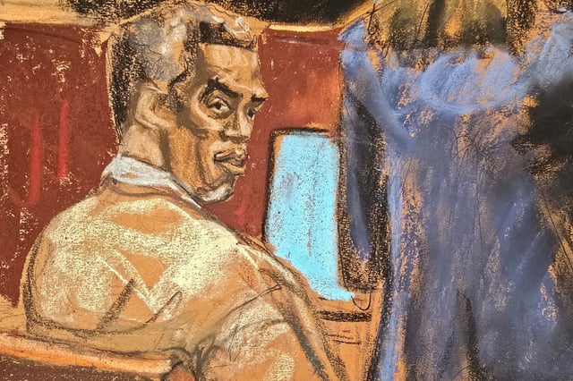 Sean "Diddy" Combs attends his sex trafficking trial in New York City, New York, U.S., May 21, 2025 in this courtroom sketch.