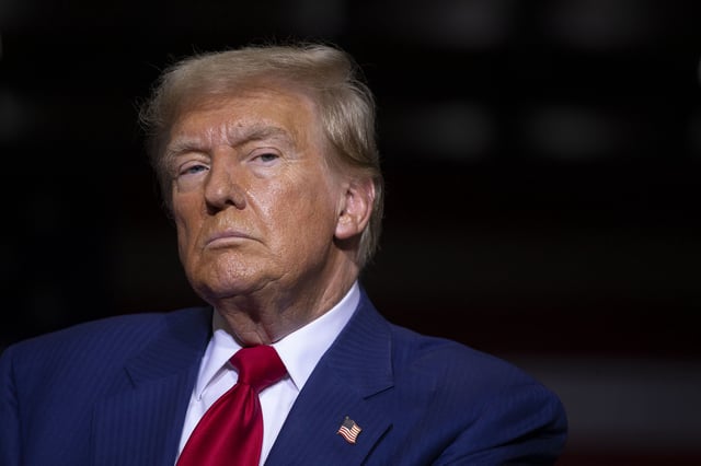 Donald Trump speaks about the economy, inflation, and manufacturing during a campaign event at Alro Steel on August 29, 2024 in Potterville, Michigan.