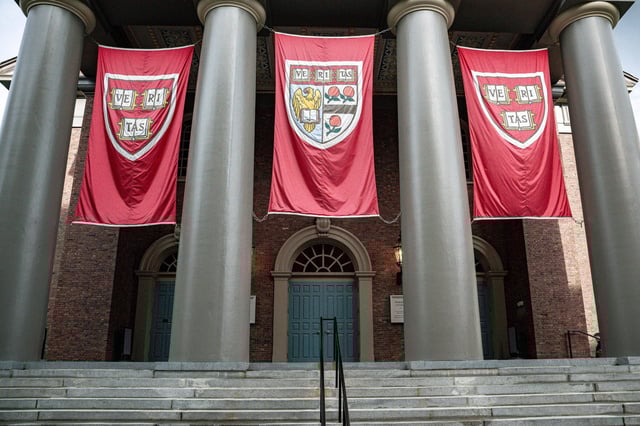 An academic building is seen on the Harvard University campus in Cambridge, Massachusetts, the United States on May 24, 2025.