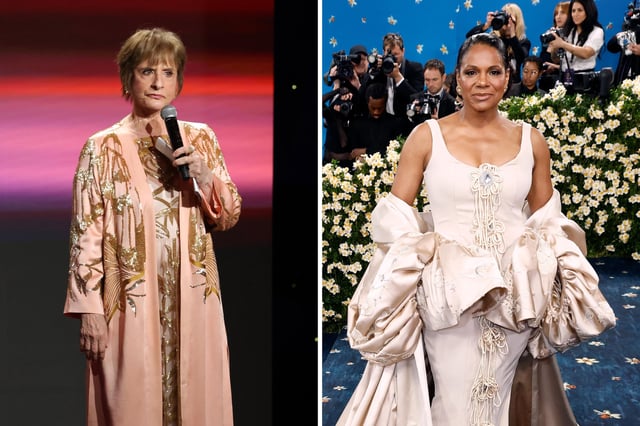 (L) Patti LuPone speaks onstage during the 36th Annual GLAAD Media Awards at The Beverly Hilton on March 27, 2025 in Beverly Hills, California. (R) Audra McDonald attends the &#34;Superfine: Tailoring Black Style&#34; Met Gala at the Metropolitan Museum of Art on May 5, 2025 in New York City.