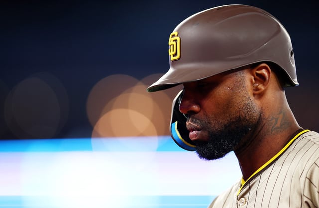 TORONTO, ON - MAY 21: Jason Heyward #22 of the San Diego Padres walks to the dugout during a game against the Toronto Blue Jays at Rogers Centre on May 21, 2025 in Toronto, Ontario, Canada. (Photo by Vaughn Ridley/Getty Images)
