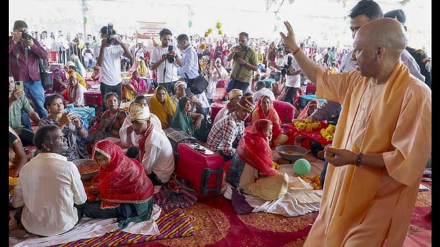 UP CM Yogi Adityanath was speaking at a mass wedding ceremony organised under the CM Mass Marriage Scheme in Gorakhpur where he blessed 1,200 couples who tied the knot at the event on May 27. (Agency)