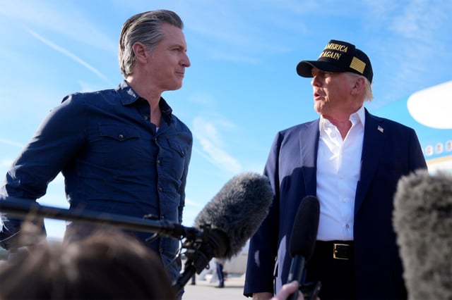 President Donald Trump suggested in a post on Truth Social that a “transitioned Male athlete” had won “everything” at a “major event” in California during the past week. He plans to discuss it with California Gov. Gavin Newsom. (MARK SCHIEFELBEIN/AP FILE)