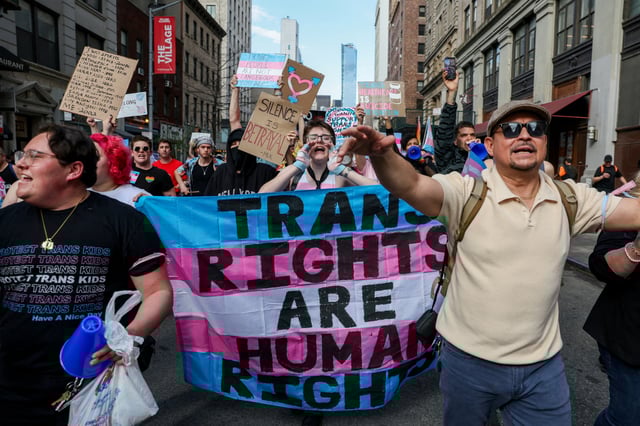 People attend a Transgender Day of Visibility march and rally in New York City, U.S., March 31, 2025. REUTERS/Kylie Cooper/File Photo