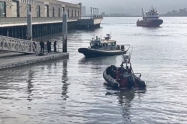 Firefighters and police officers responded to a report about a body in the water at Pier 15 in San Francisco on May 27, 2025.