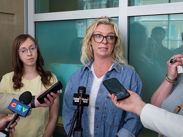  From left; Sarah MacDonald, Kyla Herman, and Whitney Mercer all had children who were infected with E. coli during an outbreak linked to a kitchen operated by Fueling Minds Inc. The mothers were at the Calgary Courts Centre on Tuesday May 27, 2025 to listen to the sentencing after the company pleaded guilty in April to four offences relating to the company’s failure to have a catering licence. The company was fined $10,000.Gavin Young/Postmedia