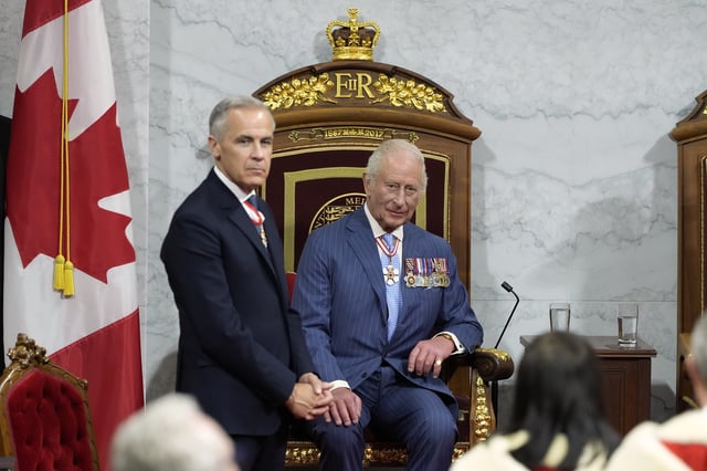 King Charles looks on after delivering the speech from the throne in the Senate in Ottawa on Tuesday, May 27, 2025. 