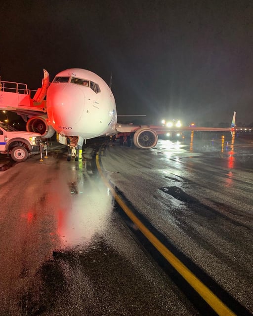 Orange County Fire Authority responds to passenger on plane where landing gear collapsed.