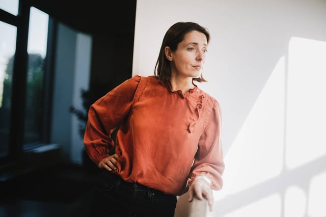 Sophie Binet au QG de la CGT, le 11 avril 2025 à Paris. 