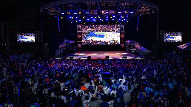 Fans attend a watch party for Game Two of the Eastern Conference Third Round NBA Playoffs between the Indiana Pacers and the New York Knicks. 
