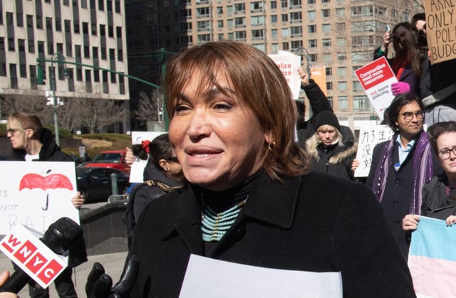 Cecilia Gentili, a member of DecrimNY, speaks at a DecrimNY rally at Foley Square on Monday, February 25, 2019 in Manhattan, New York. (Barry Williams for New York Daily News)