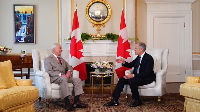 Prime Minister Mark Carney has an audience with King Charles at Rideau Hall in Ottawa during a royal visit on Monday, May 26, 2025. THE CANADIAN PRESS/Sean Kilpatrick