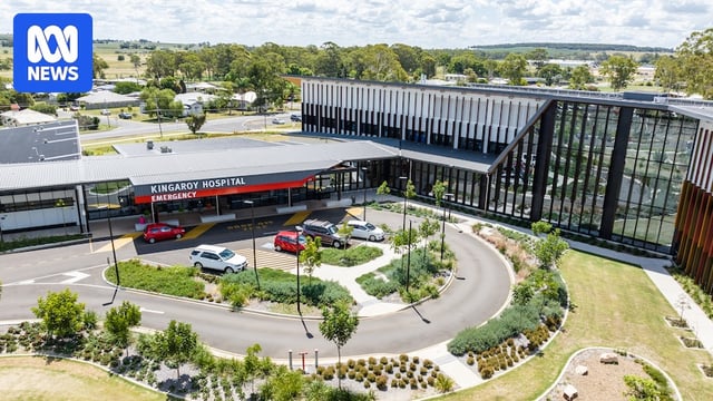 A regional hospital, as seen from above on a sunny day.