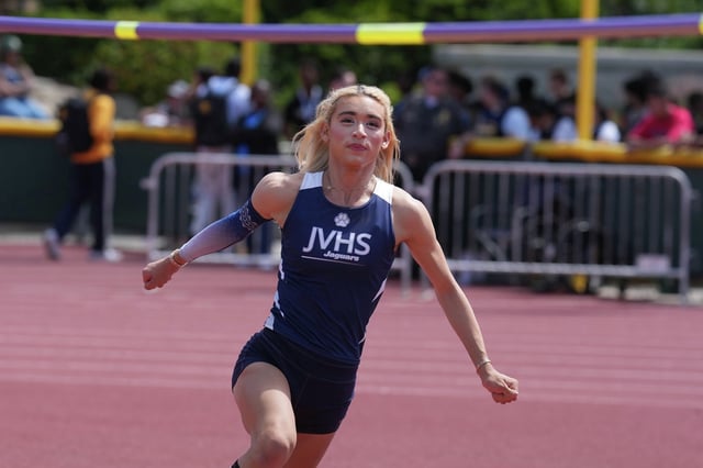 AB Hernandez of Jurupa Valley tied for fourth in the girls high jump at the CIF Southern Section Masters Meet at Moorpark High School on May 24, 2025.