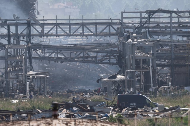 Smoke rises at the site of the chemical plant explosion in Gaomi, Shandong province, China May 28, 2025. REUTERS/Go Nakamura