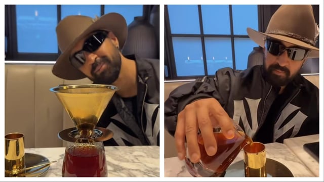 Diljit Dosanjh was amused with the preparation of the coffee on his table.