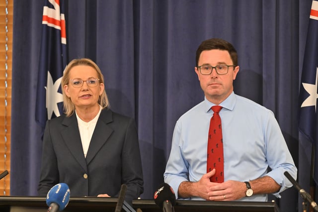 Leader of the Opposition Sussan Ley and Nationals leader David Littleproud at a press conference at Parliament House in Canberra, Wednesday, May 28, 2025. (AAP Image/Mick Tsikas) NO ARCHIVING