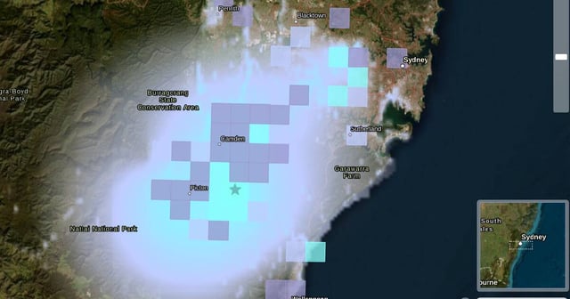 A map of "felt reports" and shaking from Geoscience Australia.