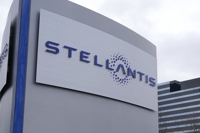 FILE - The Stellantis sign is seen outside the Chrysler Technology Center, Jan. 19, 2021, in Auburn Hills, Mich. Stellantis on April 26, 2023. (AP Photo/Carlos Osorio, File)