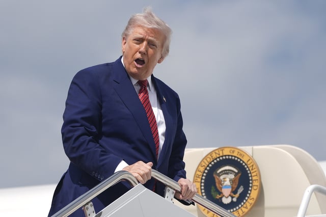 President Donald Trump boards Air Force One to depart Joint Base Andrews, Md., Friday, May 23, 2025.