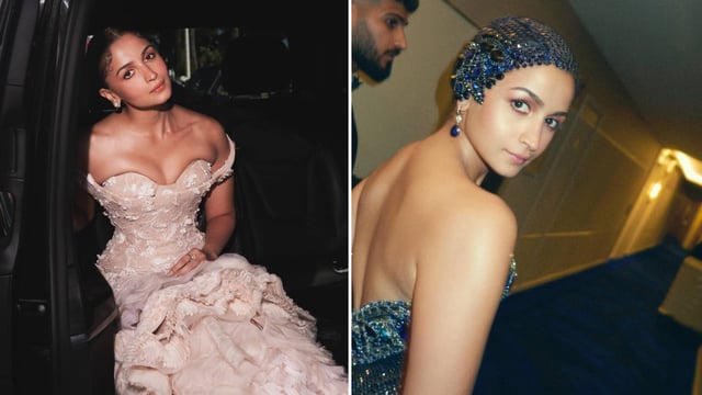  In the first photo, Alia seems to be getting ready for her first red carpet appearance. She is flanked by her makeup and hair team. (Image: Instagram)