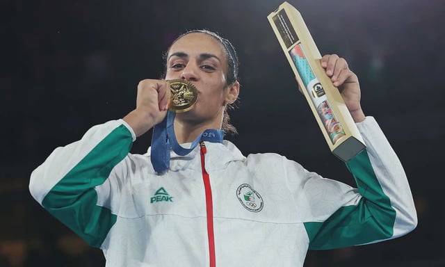 Boxer Imane Khelif took legal action against JK Rowling and Elon Musk. (Richard Pelham/Getty Images)
