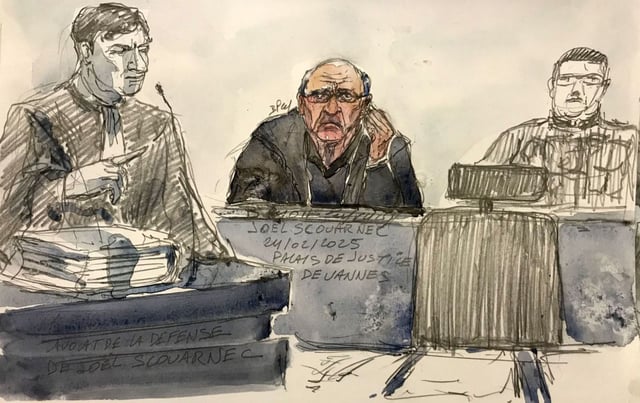 Joël Le Scouarnec, en un dibujo tomado durante el juicio.