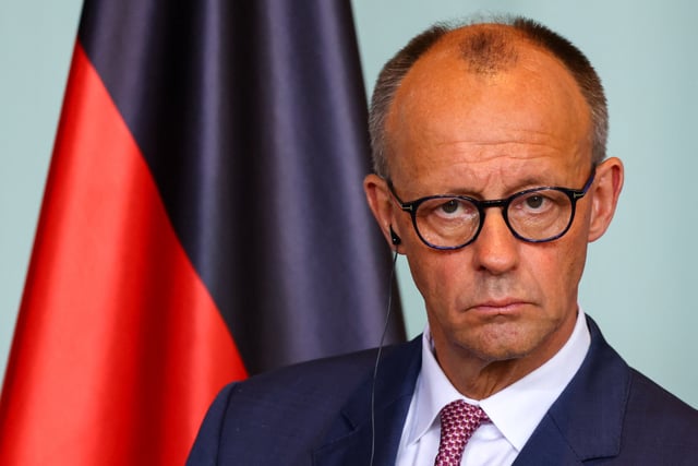 German Chancellor Friedrich Merz attends a press conference with Ukraine's President Volodymyr Zelenskiy (not pictured), at the Chancellery in Berlin, Germany, May 28, 2025.REUTERS/Fabrizio Bensch