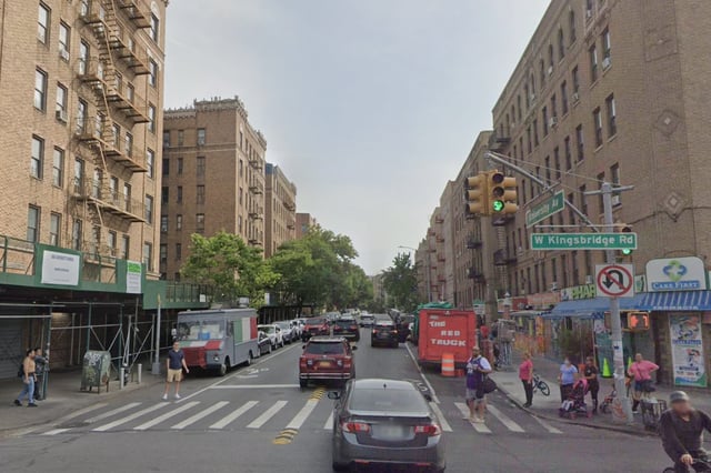 The intersection of University Avenue and West Kingsbridge Road in the Bronx near where police say a 28-year-old man was shot and killed on April 23, 2025.