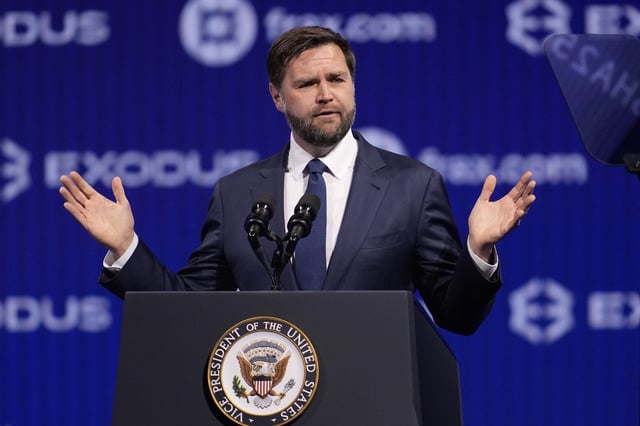 Vice President JD Vance speaks at Bitcoin 2025, Wednesday, May 28, 2025, in Las Vegas. (AP Photo/John Locher)