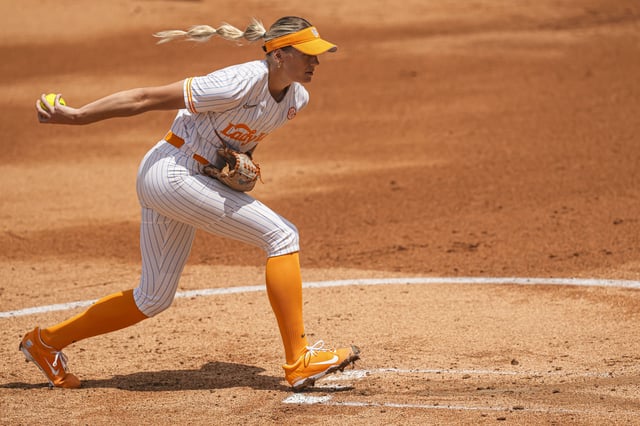 May 8, 2025; Athens, GA, USA; Tennessee starting pitcher/relief pitcher Karlyn Pickens (23) pitches against Arkansas at Jack Turner Stadium. Mandatory Credit: Dale Zanine-Imagn Images