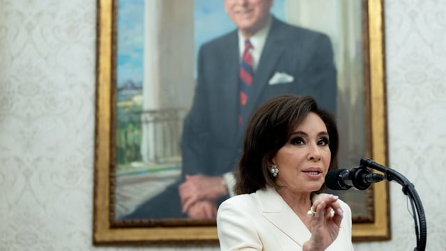 Jeanine Pirro, interim US attorney for the District of Columbia, during a swearing-in ceremony in the Oval Office of the White House in Washington, DC, US, on Wednesday, May 28, 2025. Photographer: Chris Kleponis/CNP/Bloomberg