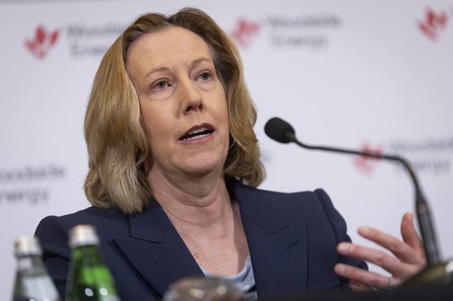 Woodside CEO Meg O'Neill holds a news conference following the company's annual general meeting in Perth, Australia on May 8, 2025.