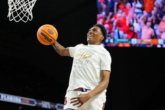 Apr 5, 2025; San Antonio, TX, USA; Auburn Tigers guard Tahaad Pettiford (0) warms up before a semifinal of the men's 2025 NCAA tournament at Alamodome. Mandatory Credit: Bob Donnan-Imagn Images