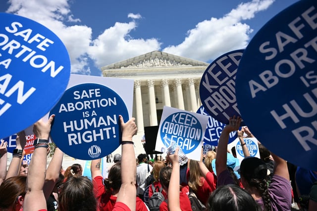 Reproductive rights protesters demonstrate at the U.S. Supreme Court in Washington, D.C. on June 24, 2024.