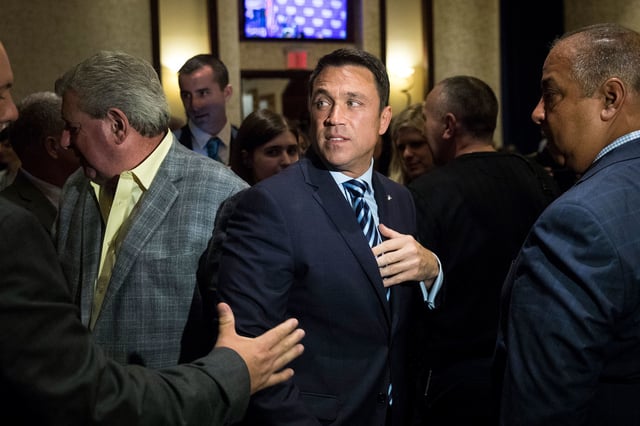 In this 2018 photo, Former Rep. Michael Grimm is seen in Staten Island in New York.