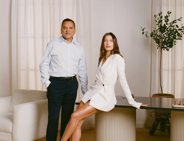 Tarang Amin, e.l.f. Beauty chairman and CEO and Hailey Bieber, founder of Rhode.