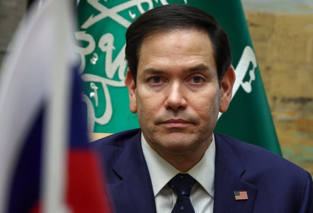 U.S. Secretary of State Marco Rubio attends an interview after meeting with Russian Foreign Minister Sergei Lavrov and Russian President Vladimir Putin's foreign policy advisor Yuri Ushakov, , U.S. National Security Advisor Mike Waltz, and U.S. Middle East envoy Steve Witkoff, at Diriyah Palace, in Riyadh, Saudi Arabia, February 18, 2025. REUTERS/Evelyn Hockstein/Pool/File Photo