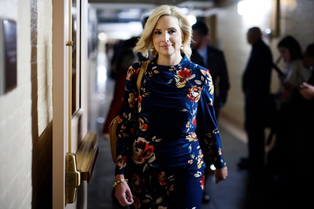 U.S. Rep. Ashley Hinson, R-Iowa, arrives for a House Republican caucus meeting at the Capitol on Nov. 19, 2024.