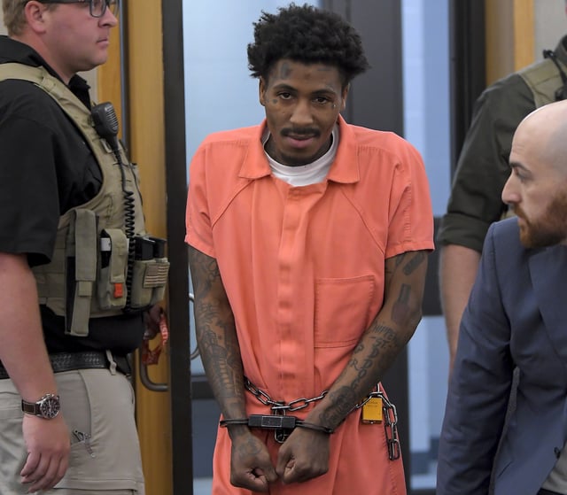 Kentrell Gaulden, also known as NBA YoungBoy, arrives for a hearing in 1st District Court, on May 9, 2024, in Logan, Utah.