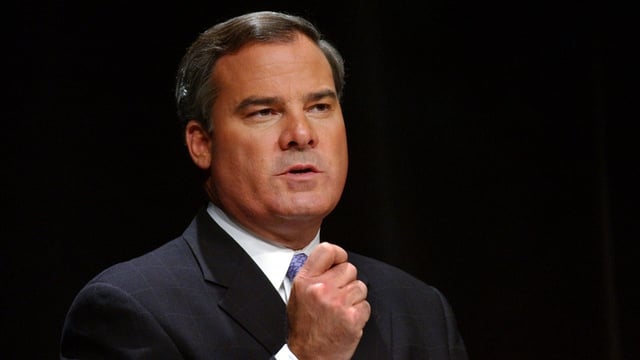 Twice-convicted former Gov. John G. Rowland received a pardon Wednesday from President Donald J. Trump. Here, Rowland speaks at a debate during his successful re-election bid for governor in October 2002.