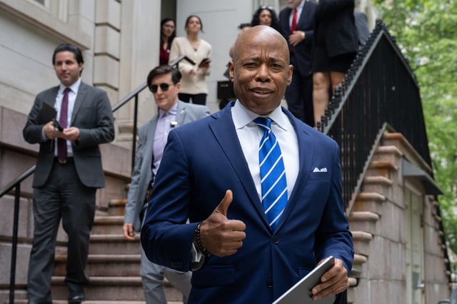 Mayor Eric Adams speaks during a press conference at city hall Tuesday, May 27, 2025 in Manhattan, New York. (Barry Williams/ New York Daily News)