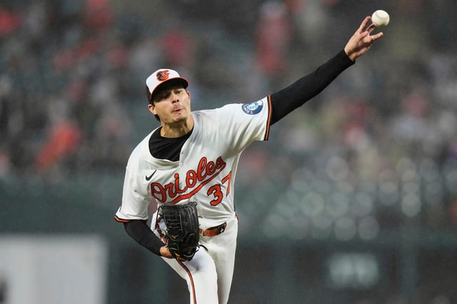 Baltimore Orioles starting pitcher Cade Povich (37) delivers during the fourth inning of a baseball game against the St. Louis Cardinals, Wednesday, May 28, 2025, in Baltimore. (AP Photo/Stephanie Scarbrough)