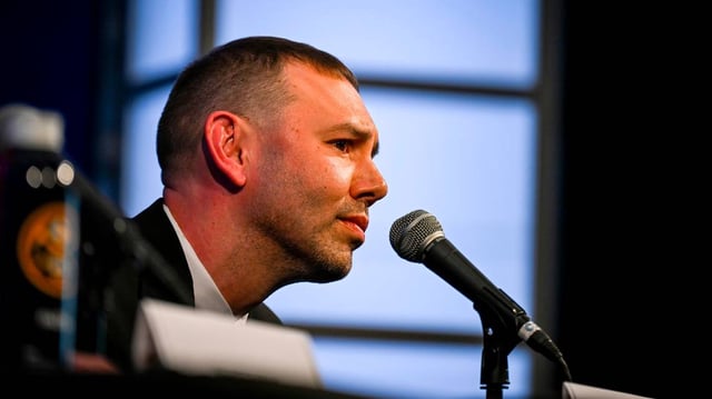 Head coach David Adelman of the Denver Nuggets listens to a question during an introductory news conference at Ball Arena in Denver on May 28, 2025. Adelman takes over as the 23rd head coach in team history ahead of the 2025-26 season. (AAron Ontiveroz/The Denver Post/TNS)