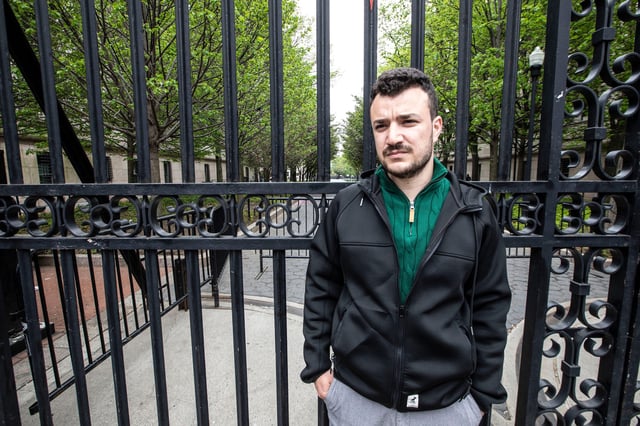 Mahmoud Khalil, 29, a graduate student at Columbia University, outside the gates of the campus in New York City, on April 30, 2024.