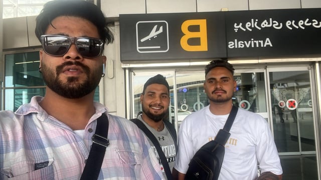 (From left) Hushanpreet Singh, Jaspal Singh and Amritpal Singh who have been held captive in Iran. (HT Photo)